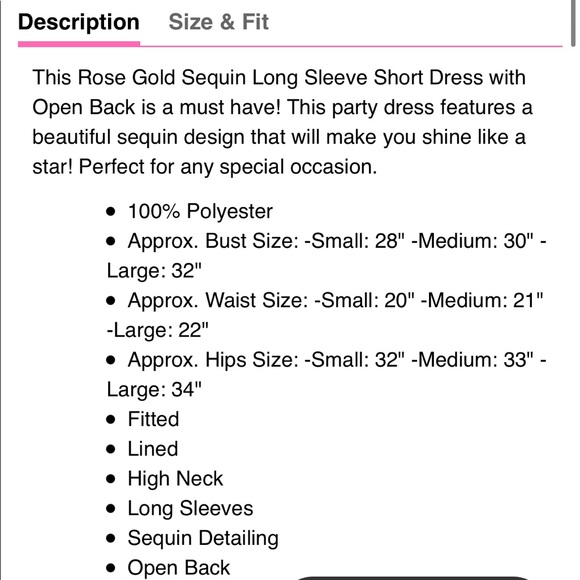 Rose Gold Sequin Long Sleeve Dress w Open Back - Picture 8 of 9